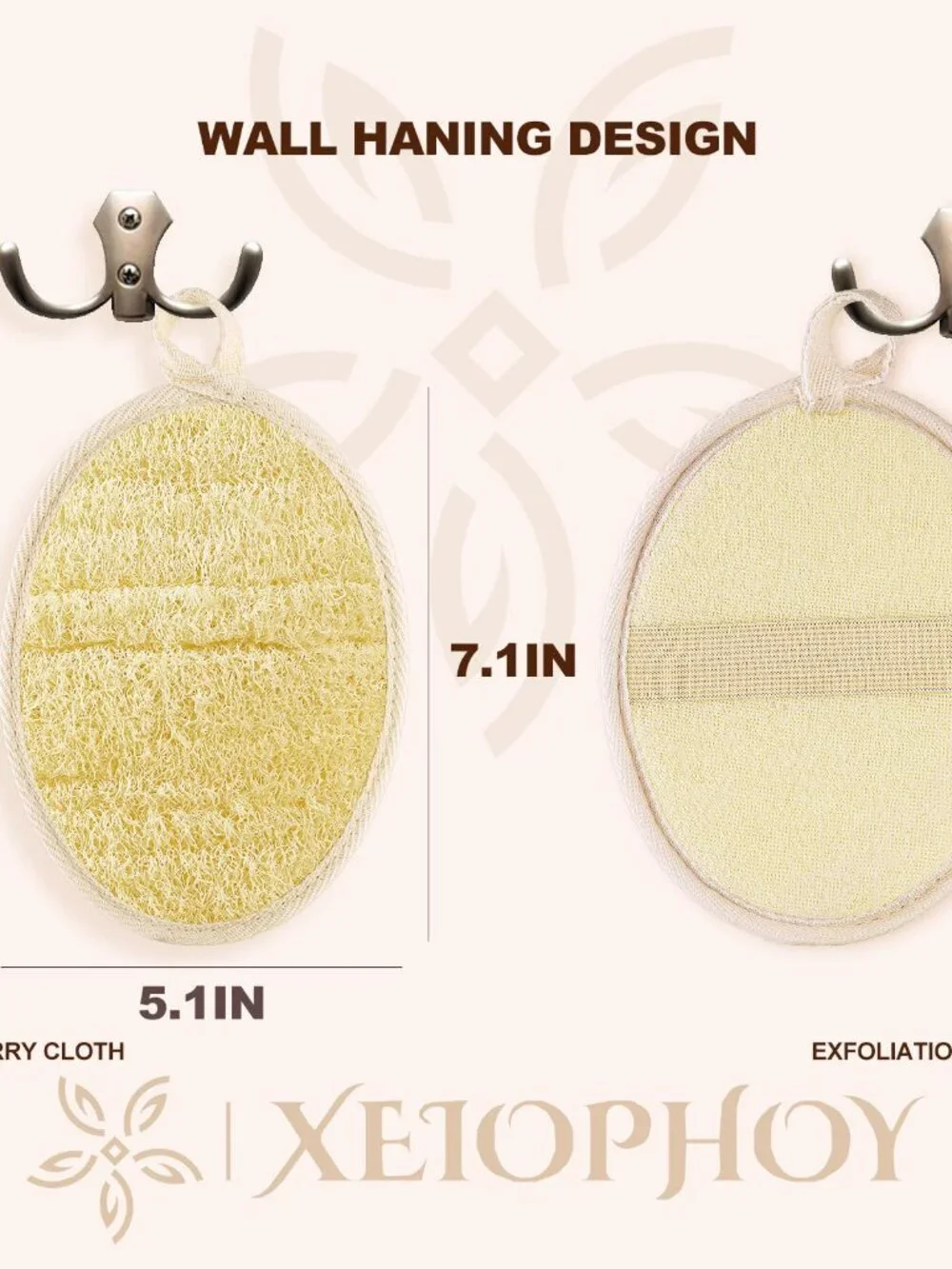 2PCS Natural Exfoliating Loofah Body Scrubber, Premium Loofah Exfoliating Body S